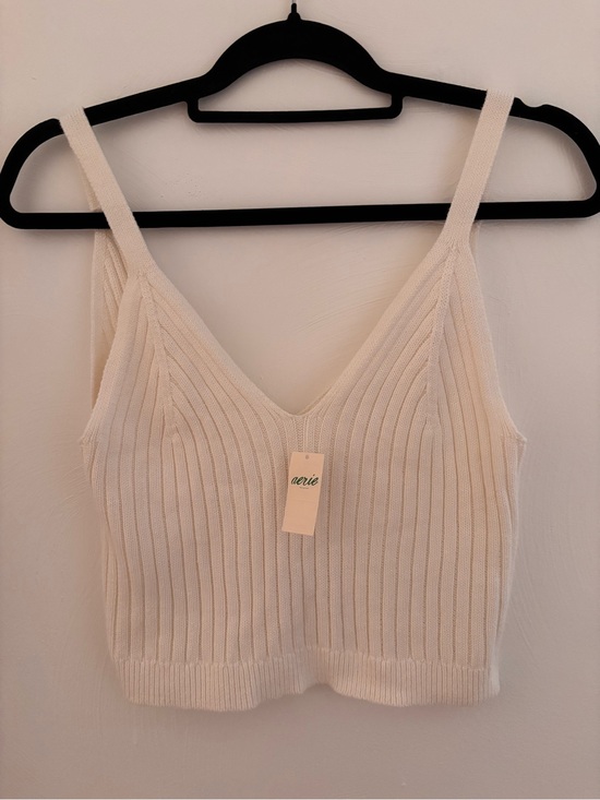 aerie Tops - aerie Cream Ribbed V‑Neck Cropped Tank